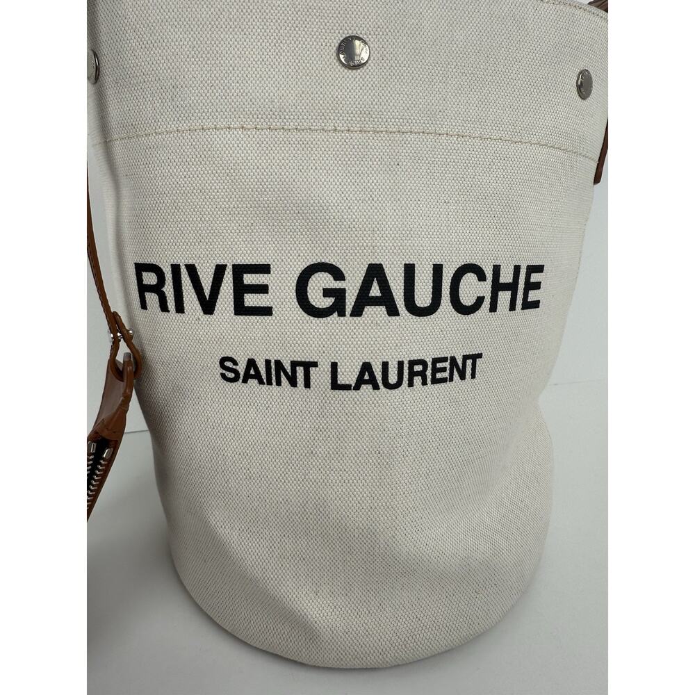 Saint Laurent Rive Gauche Linen Leather Women’s Bucket Bag in Beige - Picture 3 of 16